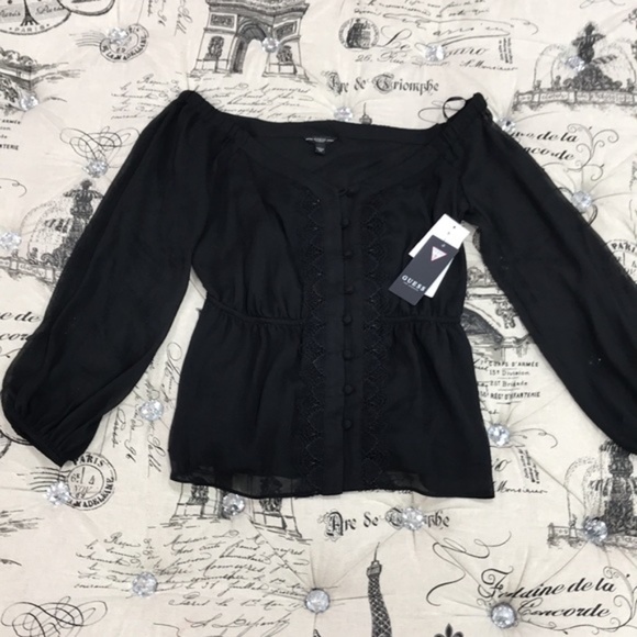 Guess Off-The-Shoulder Lace-Trim Top - Picture 4 of 5